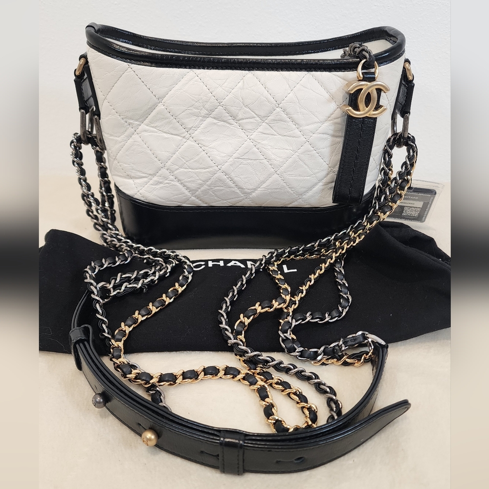 Chanel 1991 Small Gabrielle 2 Toned Double Chain Crossbody.Aged Calfskin Leather